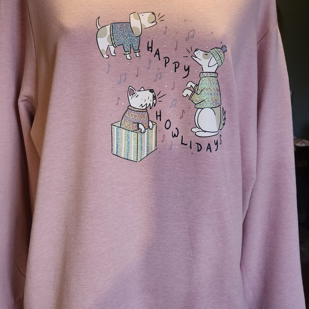 Christopher & Banks Pink Holiday Sweatshirt with Festive Pets